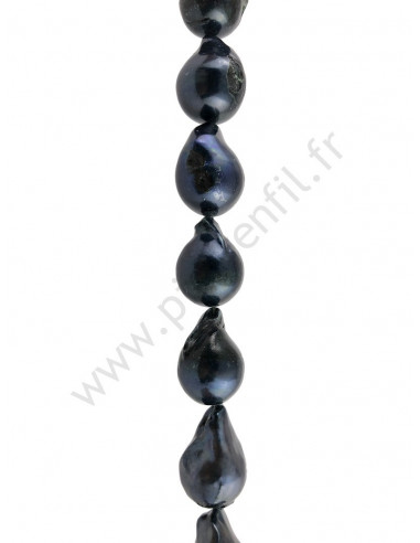 Perle d'eau douce noire bleu Goutte baroque